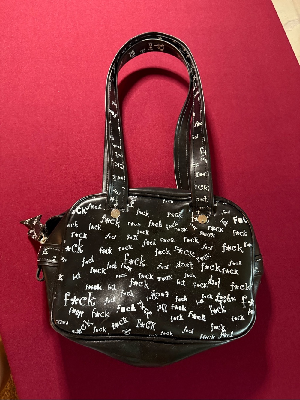 Addicted Brands Black Satchel with White Script Print f*ck